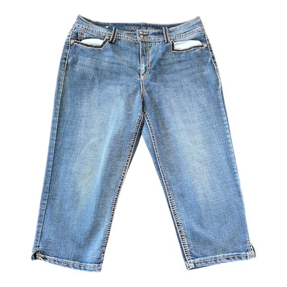 Code Bleu Jeans Womens 14 Mid Rise Blue Capri Fit 36×22 Stretch Pockets Slits - Picture 1 of 15